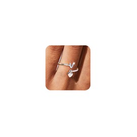 CIOMY Silver Initial Rings for Women Non Tarnish Thumb Rings Sterling Silver Plated Adjustable Rings for Women Stackable Heart Ring letter rings for women V