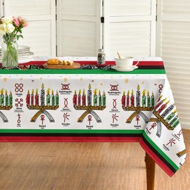 Horaldaily Kwanzaa Tablecloth 60×104 Inch Square, Kinara African American Heritage Candles Festival Washable Table Cover for Party Picnic Dinner Decor