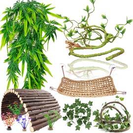 RUNANIA 10Pcs Bearded Dragon Tank Accessories, Reptile Hammock Plants Bridge Jungle Climber Vines for Snakes Bearded Dragon Chameleon Gecko Lizard