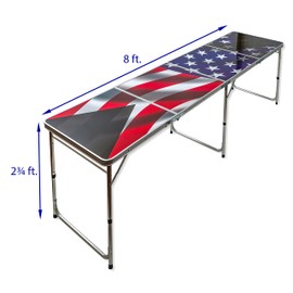 8' Folding Beer Pong Table with Bottle Opener, Ball Rack and 6 Pong Balls - American Flag Design - By Red Cup Pong