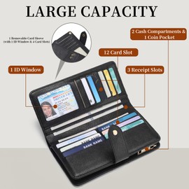 FALAN MULE Womens PU Leather Wallet Large Capacity Bifold RFID Blocking Card Holder with Zipper Coin Pocket