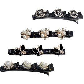 KOLZEMV Pack of 4 Hair Clips with Sparkling Crystal Stones, Braided Rhinestone Hair Clips for Women and Girls, Elegant Hair Styling Clips, Shiny Rhinestone Hair Clip, Hair Clips Women (Style B)