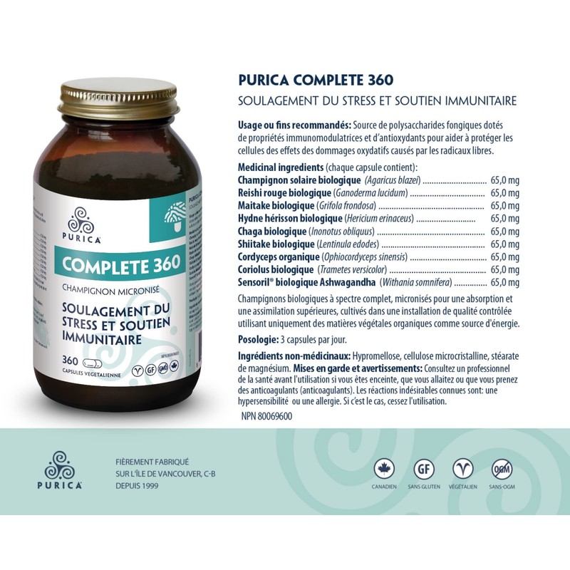 PURICA - Complete 360 Micronized Mushrooms - Pressure Relief &