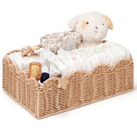 Klippehop Wicker Diaper Caddy Organizer, Nursery Storage Basket for Diapers and Baby Wipes, Baby Essentials Organizer for Changing Table, Splinter Free Rattan Style (Natural, L)