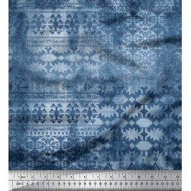 Soimoi Blue Rayon Fabric Aztec Southwestern Print Fabric BTY 42 Inch Wide