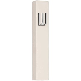 A&S Mezuzot Modern Concrete Mezuzah Case with Scroll, Easy Peel and Stick Mezuza (Ivory+ Silver Shin, 6 Inches)