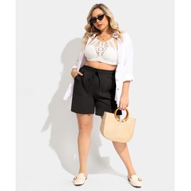 TIYOMI Women Plus Size Shorts Casual Elastic Waist Pants Summer Comfy Solid Color Drawstring Pocketed Shorts,1X-5X