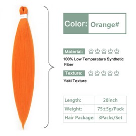YDDM Pre Stretched Braiding Hair Extensions, 20 Inches, Pack of 3, Synthetic Hair Braids, Orange Hair Extensions, Synthetic Hair for Braiding Extension for Braids, Jumbo Braids Hair (20 Inches,