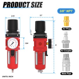 MEANLIN Air Compressor Moisture Filter, AW3000-03 Manual Drain Air Line Filter, 3/8" NPT Inlet with 150 PSI Gauge and Valve Shut Off Switch for Air Tools and Spray Paint Gun