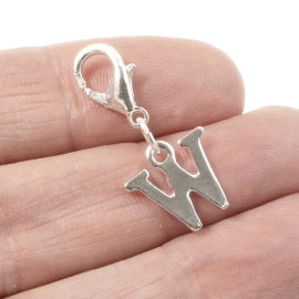 Hackberry Creek Letter "W" Clip On Charm, Silver Initial Alphabet Dangle with Lobster Clasp
