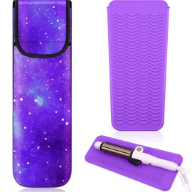 Shappy 2 Pieces Flat Iron Case Holder Heat Resistant Curling Iron Neoprene Straightener Holder and Silicone Travel Mat for Hair Tools Curling Iron Organizer Bag or Daily Use(Starry Sky)