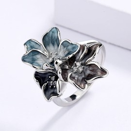 925 Sterling Silver Vintage Women's Ring Simple Fashion Enamel Floral Gemstone Ring Cocktail Rings Women Wedding Fashion Jewelry Size 6-10 CZC812 (6)
