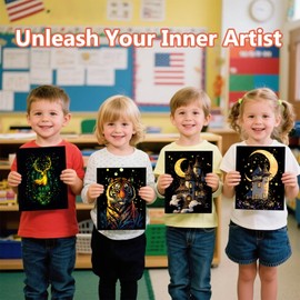 8-Sheet Glow in the Dark Scratch Art Rainbow Painting Paper Kit | Engraving Craft Night View Scratchboard for Teens and Adults | DIY Creative Sketching Card | ASMR Stress Relief (Castles/Animals A5)