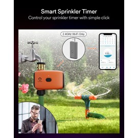 Lumary WiFi Water Timer for Garden Hose, Battery Sprinkler Timer for Watering Brass Inlet Outdoor, Rain Delay/Remote/Manual/Automatic Drip Irrigation System Programmable Faucet, Compatible with Alexa