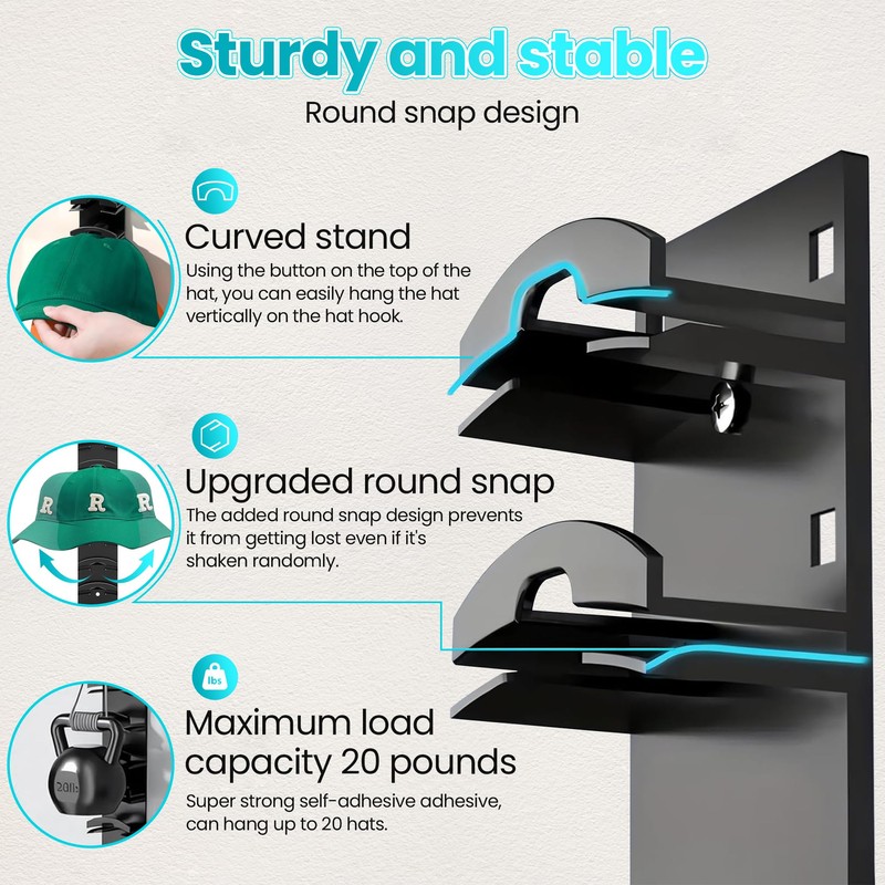 Vrurc Hat Organizer for Baseball Caps 2 Pack, Wall-Mounted Strong