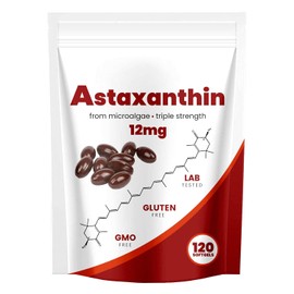 Astaxantina 12 mg, antioxidante natural, fortalece el sistema inmunitario, microalgas frescas para la salud de la piel, los ojos y la circulación interna, 120 cápsulas blandas (01, 01#)