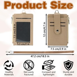 ID Badge Holder with Zip Pocket, Leather TD Card Holder with Lanyard, Multiple Card Slots Vertical ID Card Name Tag Badge Holder for Students Teens Boys Girls Office Staff Women (Beige)