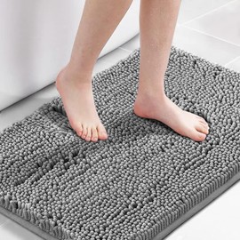 Smarcute Luxury Bath Mat for Bathroom Chenille Bathroom Mat Water Absorber Extra Soft Microfiber Shaggy Rugs Non Slip Mat Quick Dry Bath Mat Washable (1 Piece - 43cm x 61cm), Grey