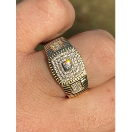 Men's 14k Gold Over Real Solid 925 Sterling Silver Ring - Iced Hip Hop CZ Ring - Pinky Or Any Other Finger Ring (13)