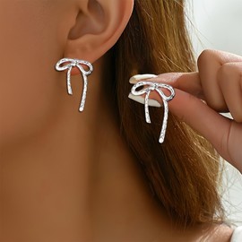Gold Bow Earrings for Women Silver Bow Earrings Dangle Coquette Earrings Bow Jewelry Christmas Bow Earrings Gold Ribbon Earrings Bowknot Bow Tie Earrings Bow Stuff Accessories (1 - Silver)