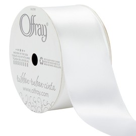 Offray Single Face Satin Craft and Decorative Ribbon, 1-1/2" Wide, 21-Foot Spool, White (144136)