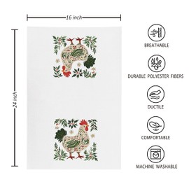 kunlisa Christmas Chicken Kitchen Towels, Chicken Lover Gifts Dish Tea Towels, Vintage Farmhouse Christmas Rooster Botanical Decorative Hand Towel for Bathroom, 16x24 Inch
