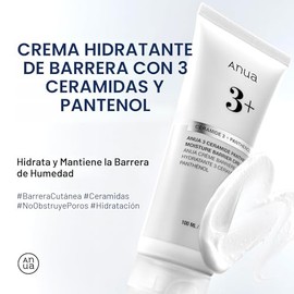ANUA 3 Crema barrera de humedad de ceramida pantenol, 3.38 fl oz | Hidratante facial diario hidratante para todo tipo de piel, calmante, no comedogéni