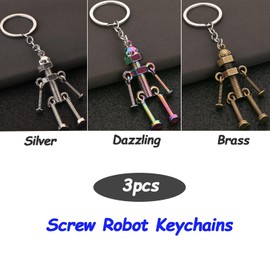 AsggBah 3pcs Novelty Robot Keychains Creative Robots Keyring Key Organization Keychain Lobster with Metal Robot Pendant Movable and Double Ring Accessory for Keys and Bag Charm, Silver Bronze, Regular
