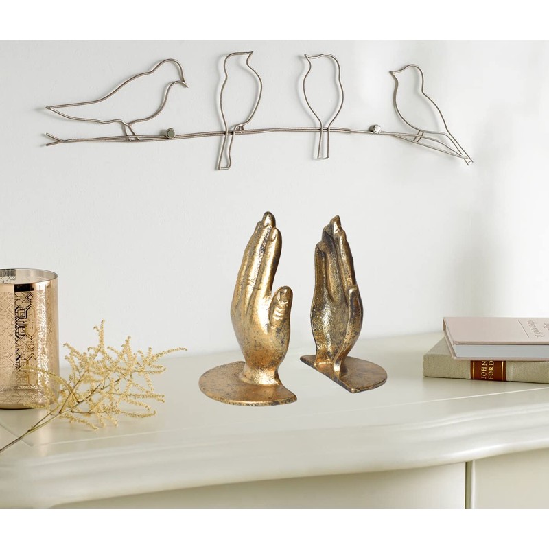 JUCONSIN Hands Bookends, Prayer Hand Decorative Bookends Unique Gold Book
