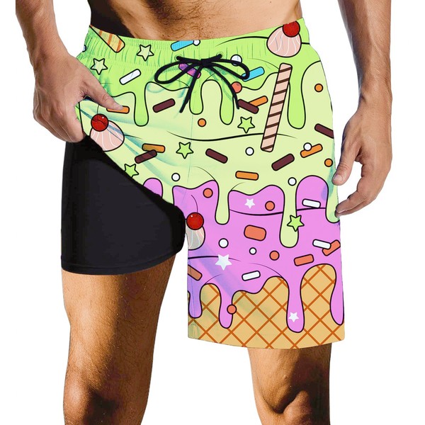 Green Ice Cream Mens Swim Trunks with Compression Liner Quick