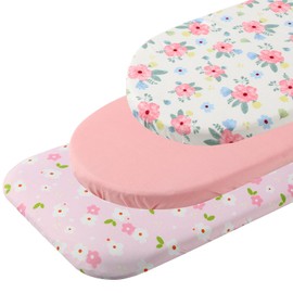 Onacosht Bassinet Sheets Set 3 Pack for Baby Girl, Stretchy Soft Jersey Knitted Fitted Sheet Universal for Oval Rectangle and Hourglass Bassinet Mattress, Pink Floral
