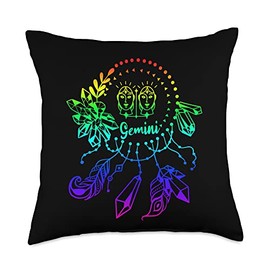 LezBCoffee Rainbow Wind Chime Gemini Zodiac Rainbow Wind Chime Gemini Zodiac Throw Pillow, 18x18, Multicolor