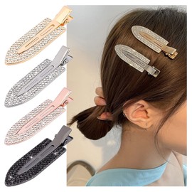 S SNUOY No Bend Hair Clips No Crease Hair Clip Rhinestone Metal Hair Clips Shiny Styling Duckbill Hair Pins Flat Barrettes for Women Pack of 4