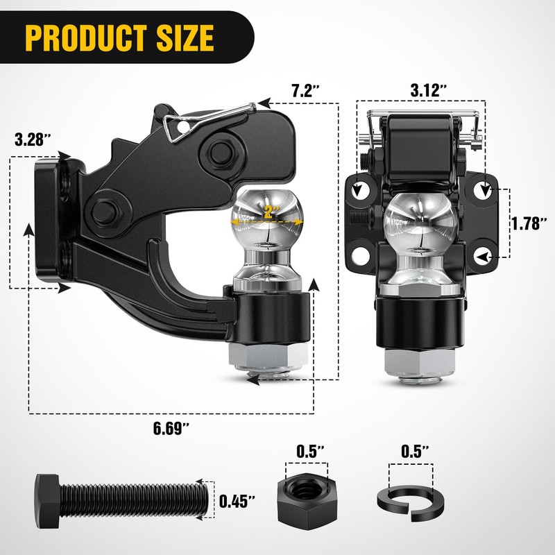 Nilight Pintle Hook Trailer Hitches Receiver Hook Combination 2” Hitch
