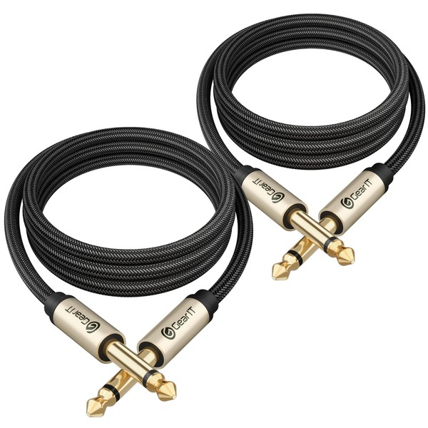 GearIT Guitar Instrument Cable (3ft 2-Pack) 1/4 Inch to 1/4 inch TS Straight Male to Male 6.35mm Mono Jack with Alloy Connector and Nylon Braid