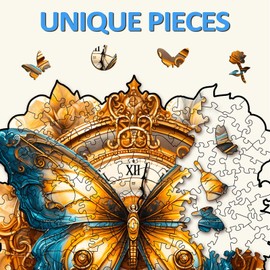 Wooden Puzzles for Adults, Butterfly and Clock Wooden Puzzles, Birthday Puzzles Gifts for Women Men, Wood Adult Puzzles (M-11.4 * 10.6in 200pcs)