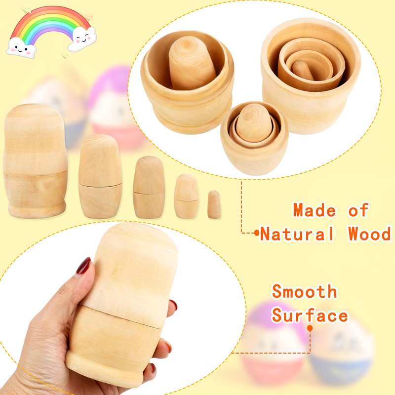 4 Set Unpainted Matryoshka Plain Nesting Dolls DIY Wooden Blank