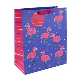 Eurowrap Pink/Blue Flamingo Gift Bag With Gift Tag - Gift Bag for Her, Birthdays, Kids, Summer, Mother's Day, Celebration - Vibrant Bright Birthday Gift Wrap Occasion Present - Large Size