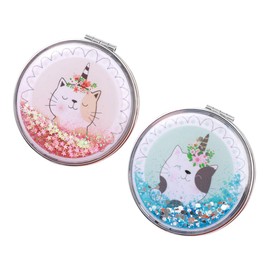 Gatuida 2Pcs Double Sided Pocket Mirrors Round Handheld Makeup Mirrors with Glitter Portable Folding for Travel Purse and Special Occasions
