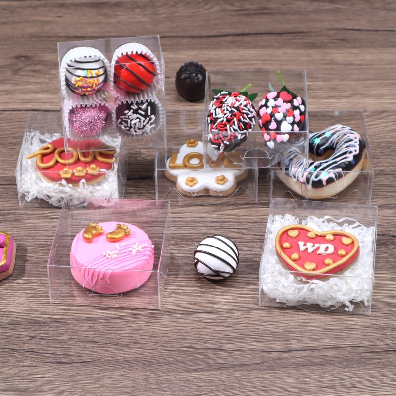 50pcs 4x4x2 Inch Plastic Clear Pastry Boxes - Cookies, Doughnuts,