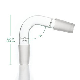 FunChem 75 Degree Bent Distillation Adapter, Borosilicate Glass Laboratory Adapter with 24/40 Inner Joints, Lab Glassware