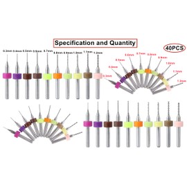 HUAZIZ 40 Pieces PCB Drill Bit Set 0.3 mm-1.2 mm Tungsten Steel Micro Twist Drill Bit for PCB 3D Printer Precision Drill Jewelry Drilling Tools (10 Sizes)