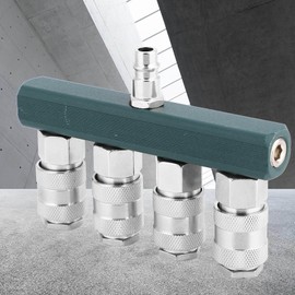 CYSFETENA 4-Way Compressed Air Distributor 1/4 Inch Npt Connection, Compressed Air Quick Coupling for Air Hose, Quick Plug System for Multiple Tools, Compressed Air Adapter for Pneumatic Connection