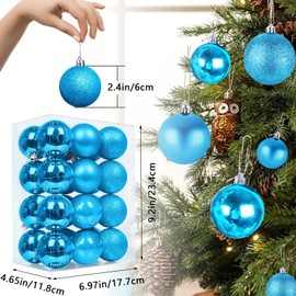 Favuit Christmas Balls Ornaments, 24 Pack 2.4 inch/6cm Shatterproof Ornaments Set Plastic Xmas Tree Hanging Balls Christmas Decorations for Xmas Holiday Wedding Party Festival Decor(Sky Blue)