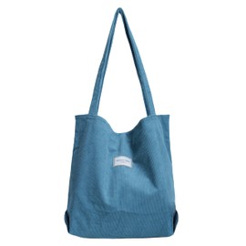 Florence Happy @ England Cambridge ElChic-Thicken Corduroy Tote Bag with zipper-Stylish, Durable, and Waterproof! (Greyish Teal, L)