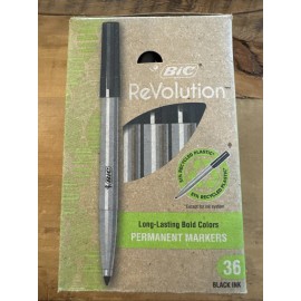 BIC Ecolutions Fine Permanent Markers, Recycled Plastic, Black, 36-Count Pack