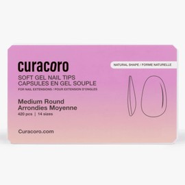 Curacoro Natural Nail Soft Gel Tips - 420Pcs Nail Extension Tip, 14 Sizes Clear Full Cover Acrylic Gel Tips, Long-Lasting Salon Quality, Easy to Wear & Natural Look (Round, Medium)
