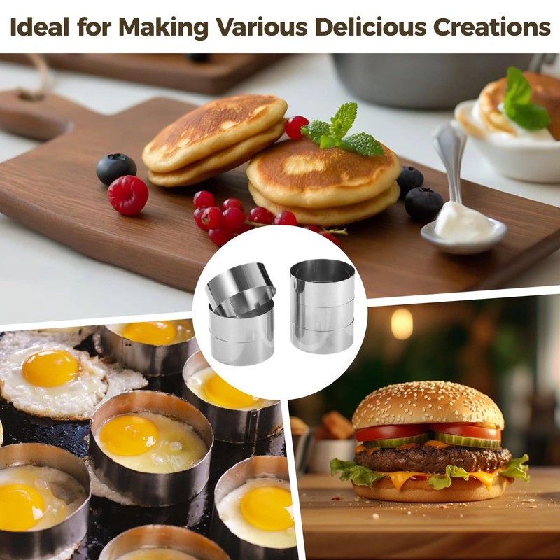 6Pcs Hamburger Bun Rings, 3.9×1.6" Stainless Steel Round Mousse Rings,