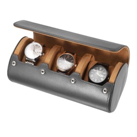 sourcing map Watch Travel Case for Men Leather Watch Roll Travel Case Portable Watch Storage Box for Christmas, Birthday, and Anniversary 3 Slot (Gray)