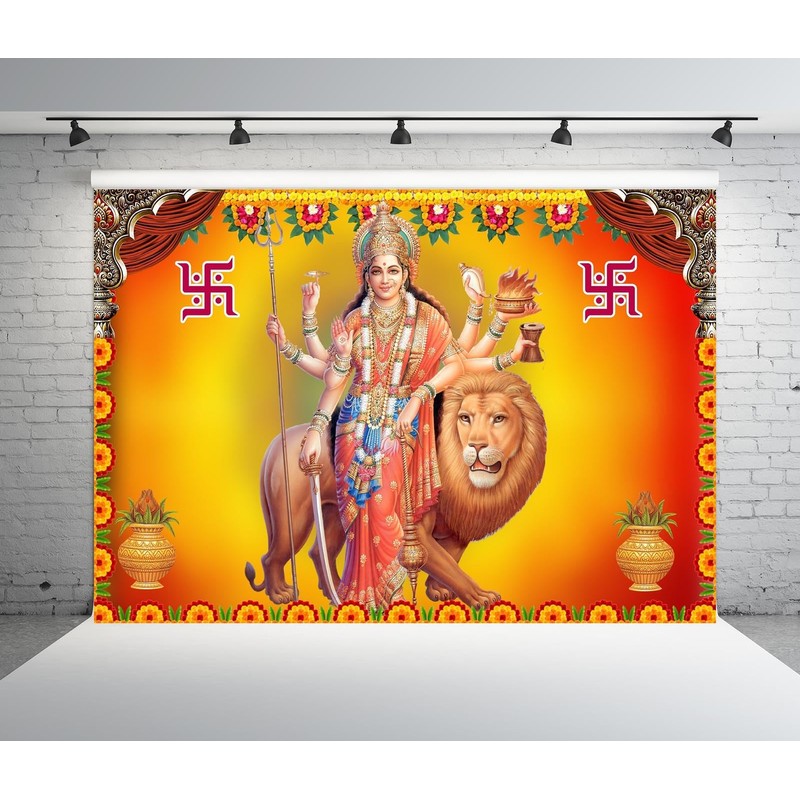 BELECO 8x6ft Fabric Indian God Backdrop Goddess Sheran Wali MATA